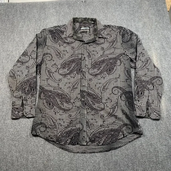 Johnston & Murphy Men's XL Long Sleeve Button Down Shirt Black‎ Textured Paisley - Picture 2 of 7